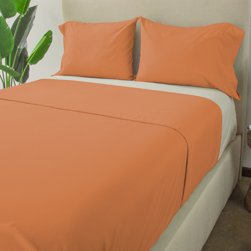 4 Fundas De Almohada | King Size | 2 Colores A Color NARANJA OSCURO-AZUL Lisa