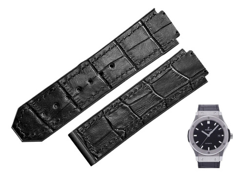 Zj Pulseira Couro Para Relogio Hublot Preta Premium