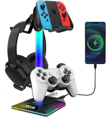 Soporte Auriculares Videojuegos 2 Puertos Usb. Luces Colores