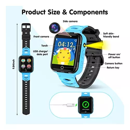 Reloj inteligente para niños con reproductor de MP3 – Reloj de pantalla  táctil de 1.54 pulgadas, teléfono necesita 2G SIM para llamar, reproductor  de