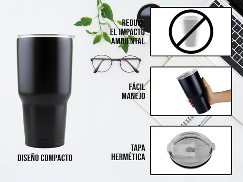Imagen 4 de 10 de Vaso Termo Acero Inoxidable Incluye Popotes30oz Térmico890ml