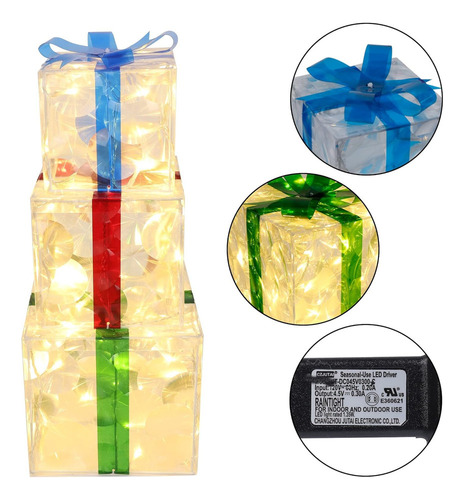 F Caja De Regalo/juego De Luces Navideñas De 3 Piezas