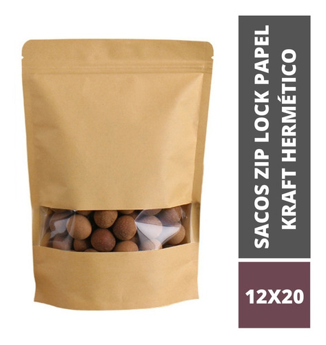 Imagem 1 de 6 de Embalagem Sacos Saquinho Kraft 12x20 Zip Lock Hermético 25un