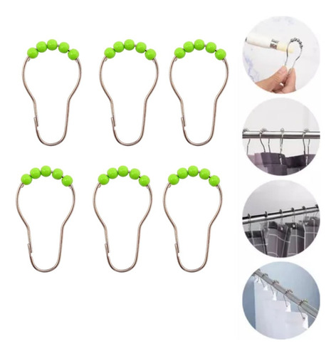 Set De 6 Ganchos Para Cortina De Baño Anillos Aros Argollas