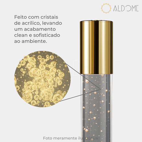 Luminária Pendente Led Cristal Cilíndrico Lavabo Quarto 3em1