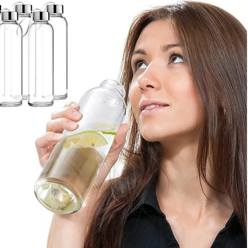 Imagem 2 de 4 de Garrafa Vidro C/ Alça 400ml Academia Não Vaza Capa Brinde
