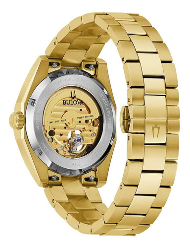 Reloj Bulova Automatico Para Hombre Surveyor 97a182 Pvd Correa Dorado Bisel Dorado Fondo Dorado