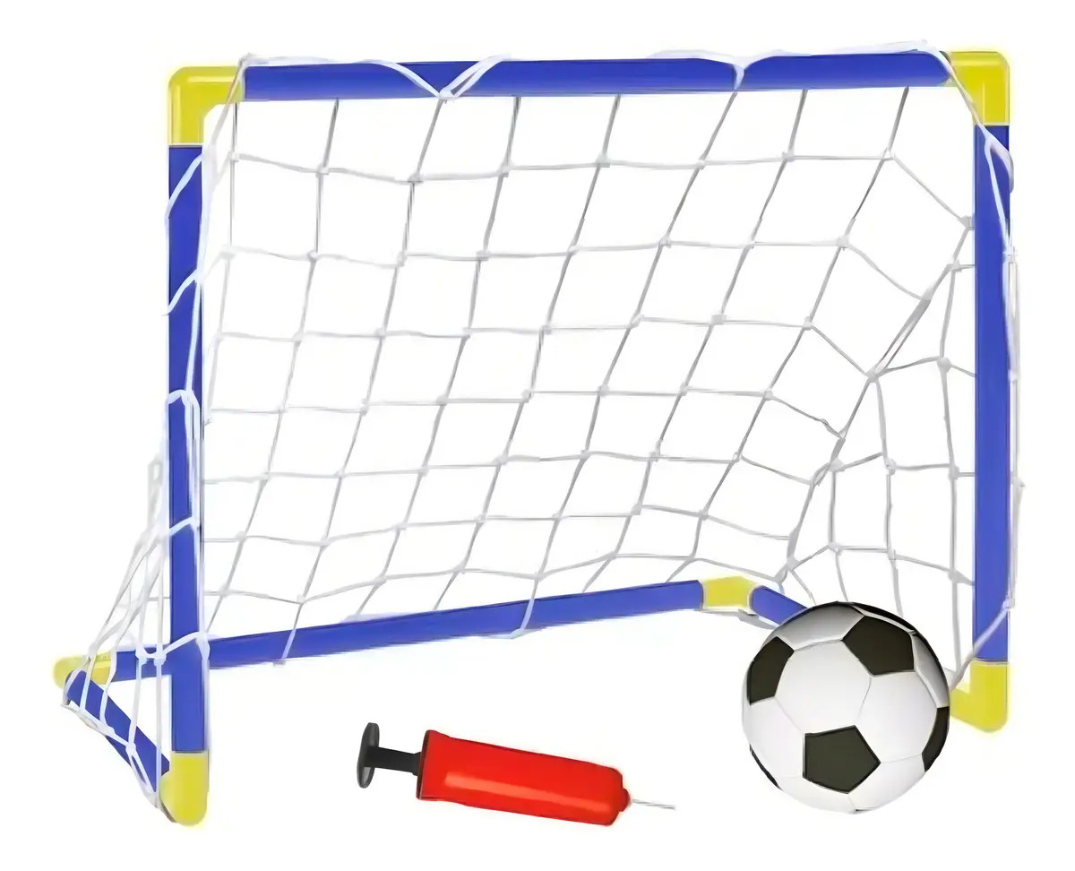 Trave Futebol Golzinho Pequena Infantil Rede Bola E Bomba Cor Azul