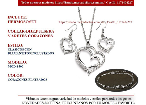 Set 8500) Joyería Conjunto Collar Arete Pulsera Corazón /oro