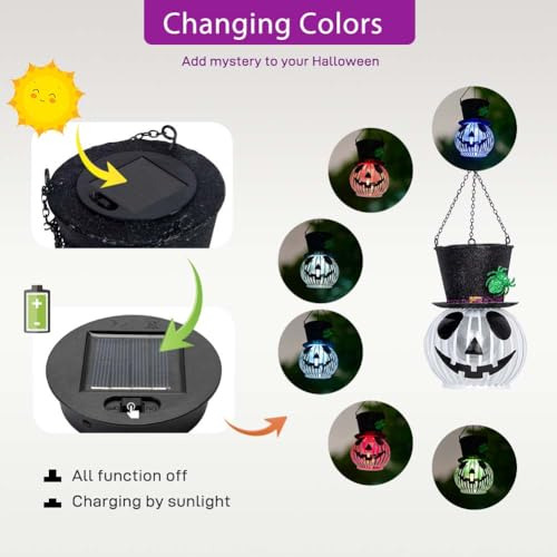 Halloween Solar Lanterns Outdoor Hanging, 6 Colors Chan...
