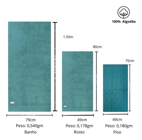 Kit 5 Toalhas Banhão Algodão Macia Absorção Rápida Suave Cor Verde-escuro
