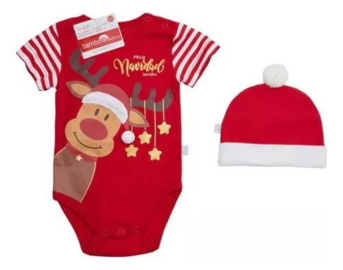 Set De Body Y Gorrito Navidad Para Bebe Rojo Niño