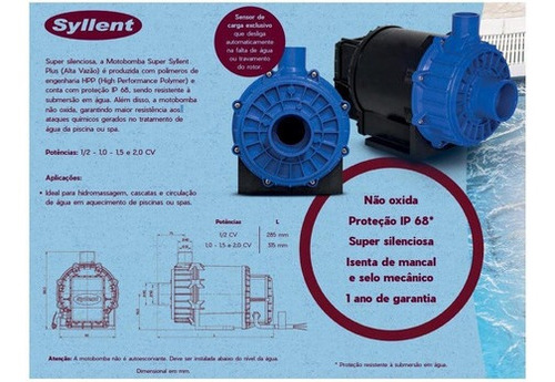 Bomba Alta Vazão Solar Spa E Hidro Syllent Motor Weg 1,0 Cv