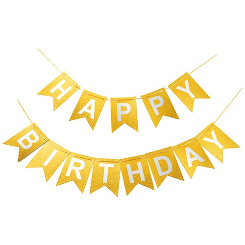 Faixa Decorativa Grande - Happy Birthday Com Glitter Dourada
