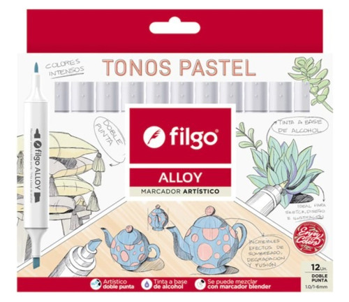 Marcadores X12 Alloy Artistico Sketch Tonos Pastel Filgo