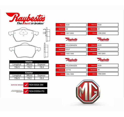 Balata Delantera Vw Golf Jetta Passat Raybestos 7434-555a-sm