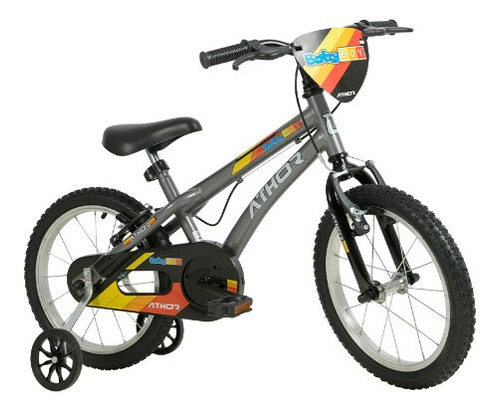 Bicicleta  infantil infantil Athor Baby Boy 2023 aro 16 freios v-brakes cor cinza com rodas de treinamento