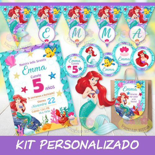 Kit Imprimible La Sirenita Princesa Ariel Personalizado
