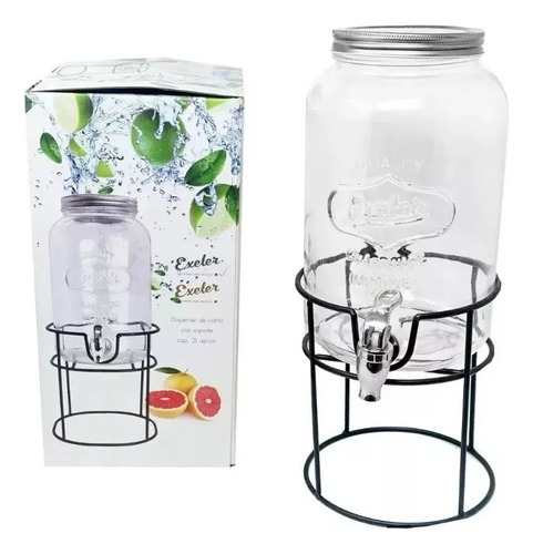 Frasco Dispenser Canilla 3l Con Base Vidrio Bebidas Jugos Color Plateado