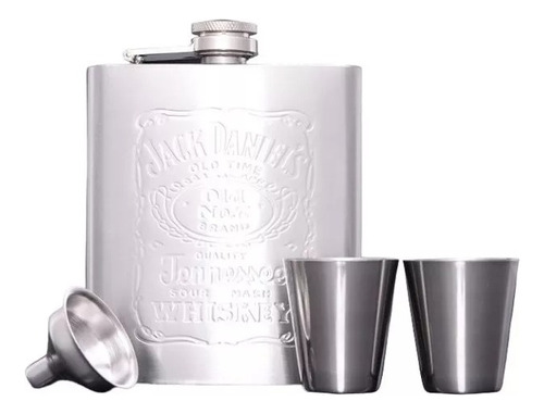 Jgo Petaca 7oz 200cc 2 Vasos Embudo Inox. Bebidas Obelisco