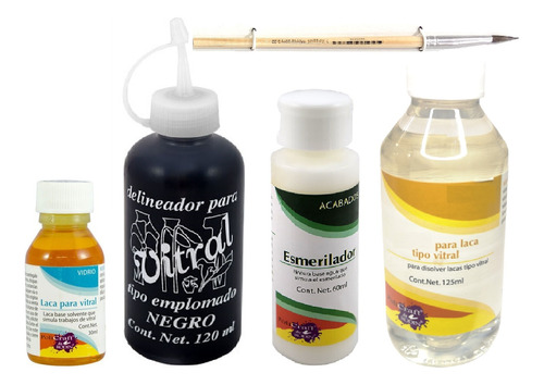 Kit Vitral:11 Pinturas+delineador+esmerilador+limpiador Full