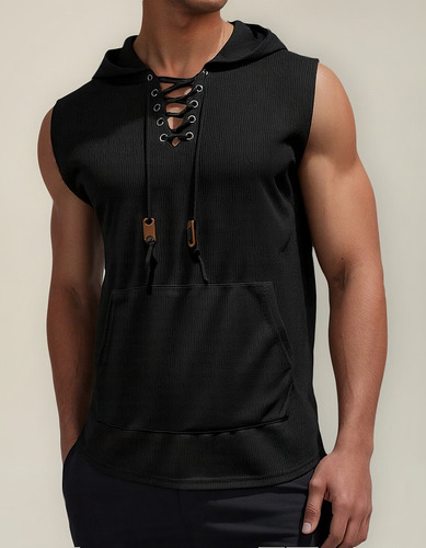 Sudadera Con Capucha Sin Mangas De Borde Abierto Hombre