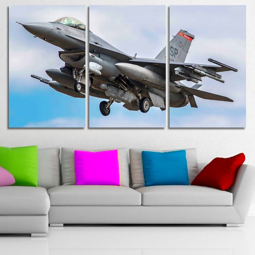 Cuadros Trípticos Avión F16 (150x80 Cm)