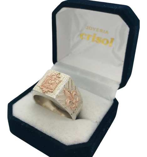 Anillo Sello Plata C/logo Policía Y Flor De Lis En Oro(s114)