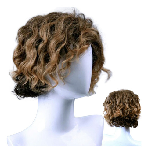 C Masculino Gradient Color Parcial Bangs Small Curls Short 5