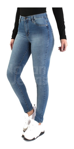 Pantalon Jean Crop Elastizado Con Bordado | Nahana (68860)