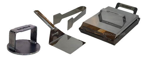 Mini Plancha Bifera + Tapa Inox + Smasher + Espatula + Pinza