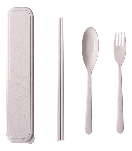 Set De Cubiertos Comida Plastico Partatil Reutilizable Viaje Color Beis