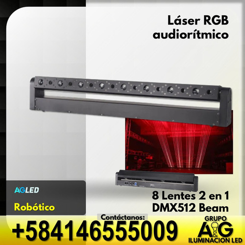 Laser Rgb Audioritmico 8 Lentes 2 En 1 Robotica Beam Dmx512