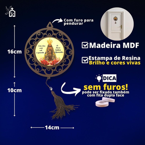 Mandala Sagrada Familia en MDF para puerta de entrada, color de adoración, Nuestra Señora Aparecida