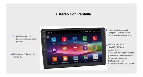 Estereo Con Pantalla De 7 Single Din Con Android, Wifi Bluet Negro