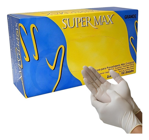 Luvas Látex Para Procedimentos 100 Unidades - Supermax P M G