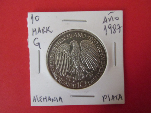 Moneda Alemania 10 Marcos De Plata Año 1987 Unc Escasa