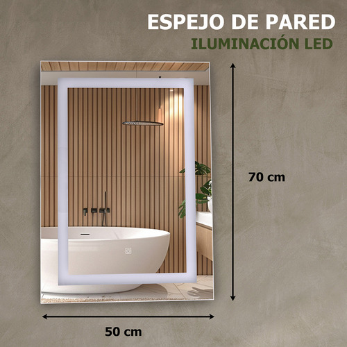 Espejo Espejos Con Luz Led Decorativos Touch Grandes Baño De Pared Tocador Vintage 50 X 70 Cm Rectangular Asimetrico Sin Marco 016