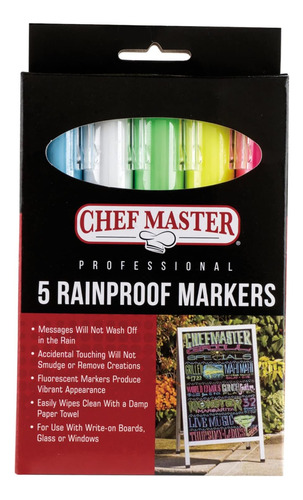 Marcadores Impermeables Chefmaster 90032 | 5 Colores Vi...