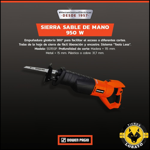 Imagen 3 de 10 de Sierra Sable Electrica De Mano Carne Herramientas 950w Dowen
