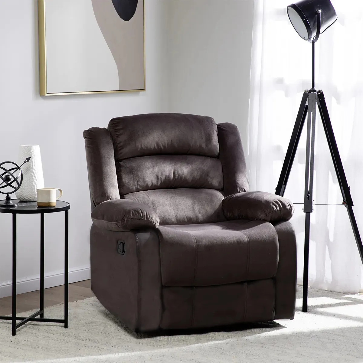 Berger Reclinable Norman Terciopelo Elephant Café 98060r Color Marrón claro Diseño de la tela Liso
