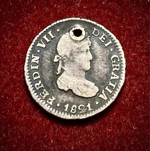 Moneda 1/2 Real Potosí 1821 Plata 0.896 Km 90 Fernando 7