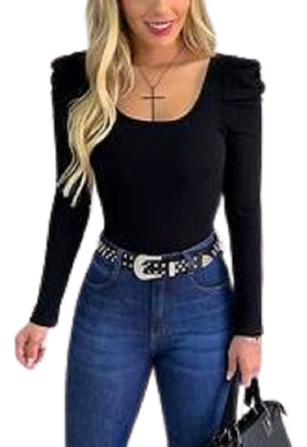 Body Blusa Vestido Mujer Negro Buso Camiseta Manga Bodies