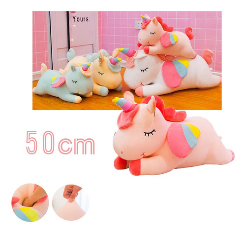 1 Unicornio Pony De Peluche Arcoiri Tipo Pegaso Almohada 50