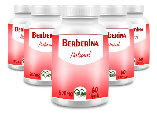 Berberina- Berberine (huang Bai) Cápsulas/500mg Kit 5 Potes Sabor Sem Sabor