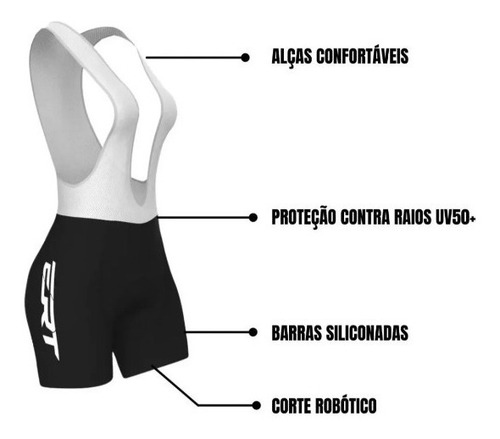 Imagem 2 de 8 de Bretelle Feminino Forro Gel Ert Preto Liso - Ciclismo
