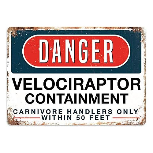 Señal De Lata Park Danger Velociraptor Contención - S...
