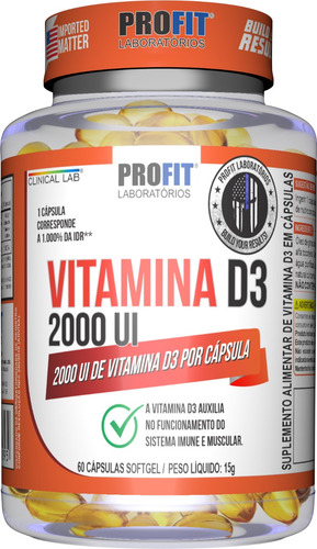 10x Vitamina D3 Colecalciferol 2000 Ui 60 Caps - Profit Labs