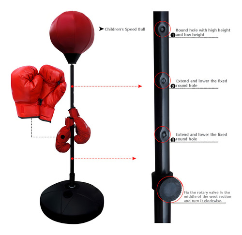 Set De Boxeo Para Niños, Teen Fitness Saco De Boxeo Reflex Independiente Bola De Boxeo Reflex, Saco De Boxeo Soporte Kit Con Guantes De Boxeo Y Bomba, Opción Multiple,red Black,b