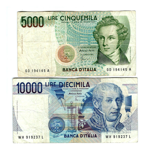 Italia - 2 Billetes Diferentes 5.000 10.000 Liras